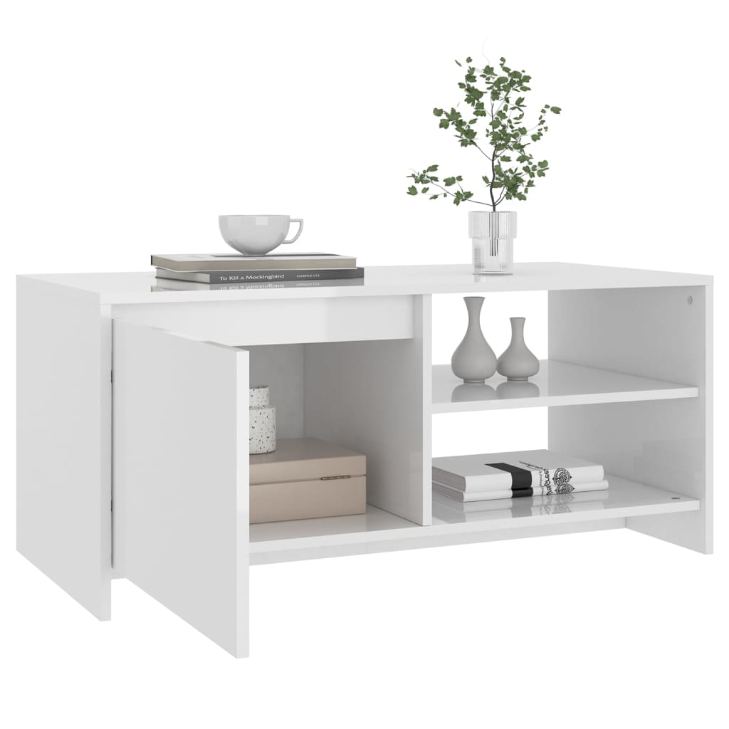 Coffee Table High Gloss White 102x50x45 cm Engineered Wood