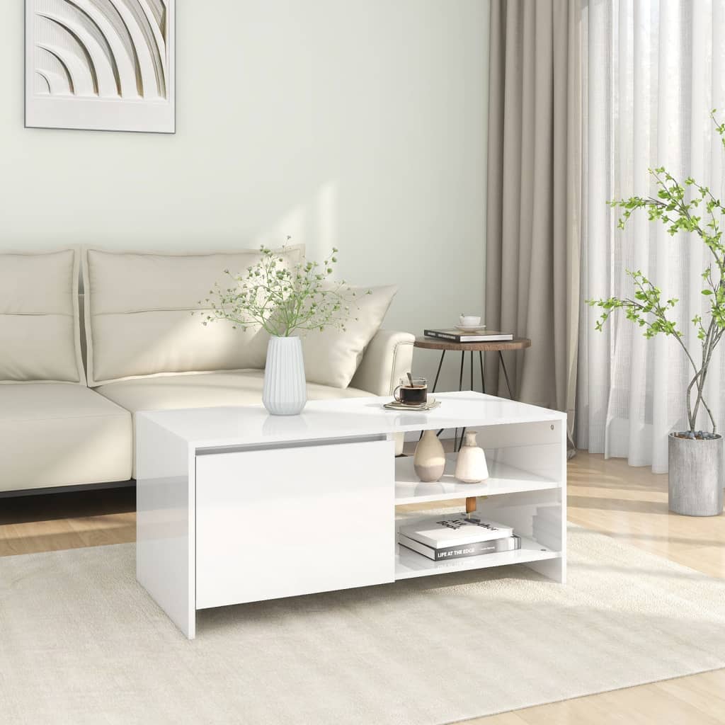 Coffee Table High Gloss White 102x50x45 cm Engineered Wood