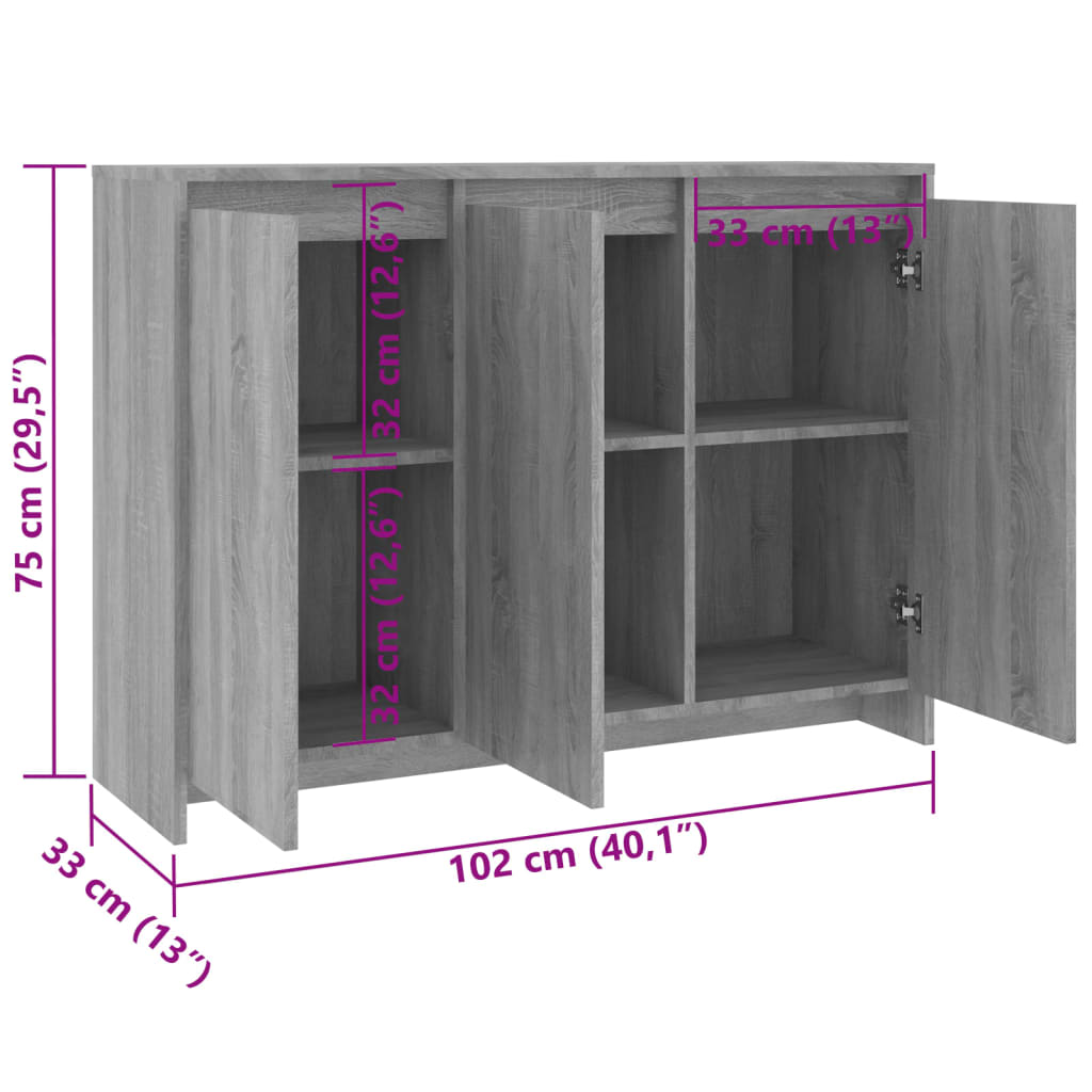 Sideboard Grey Sonoma 102x33x75 cm Engineered Wood