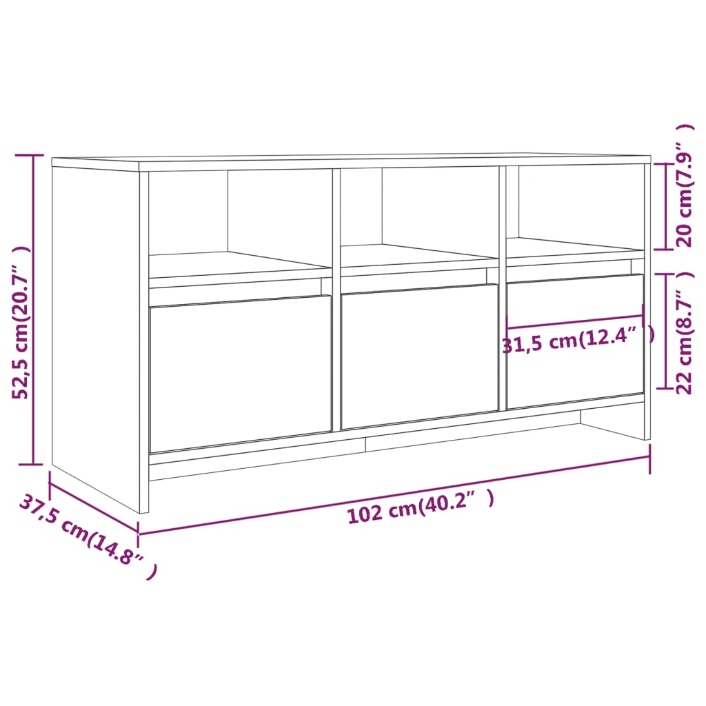 TV Cabinet Grey Sonoma 102x37.5x52.5 cm Engineered Wood