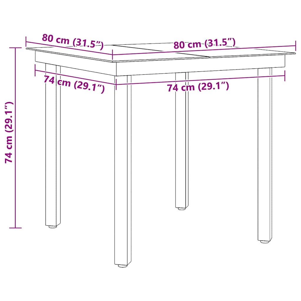 Garden Dining Table Black 80x80x74 cm Steel and Glass