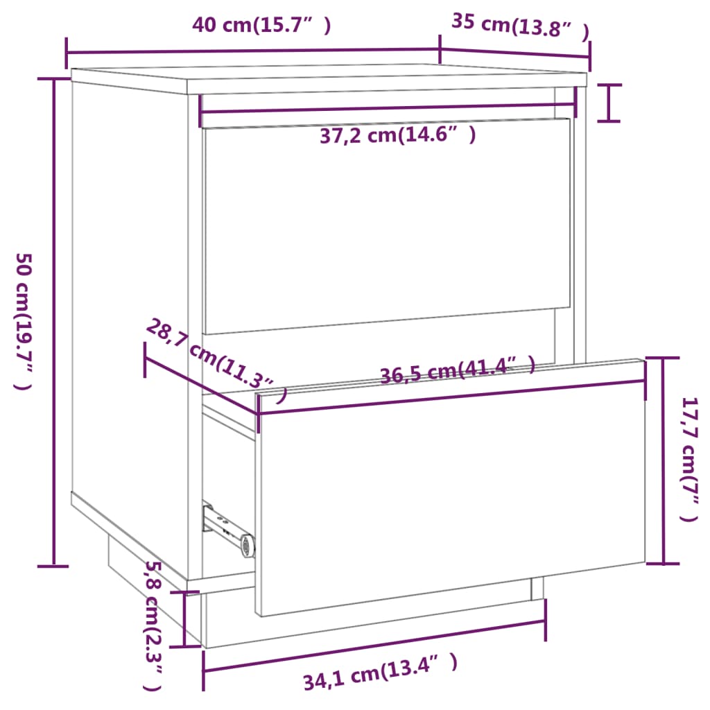 Bedside Cabinets 2 pcs 40x35x50 cm Solid Wood Pine