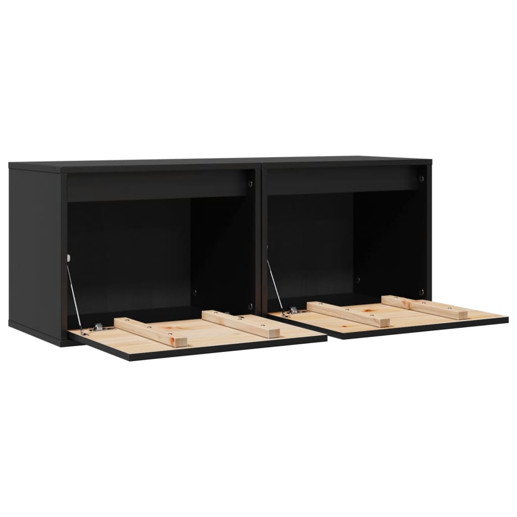 Wall Cabinets 2 pcs Black 45x30x35 cm Solid Wood Pine