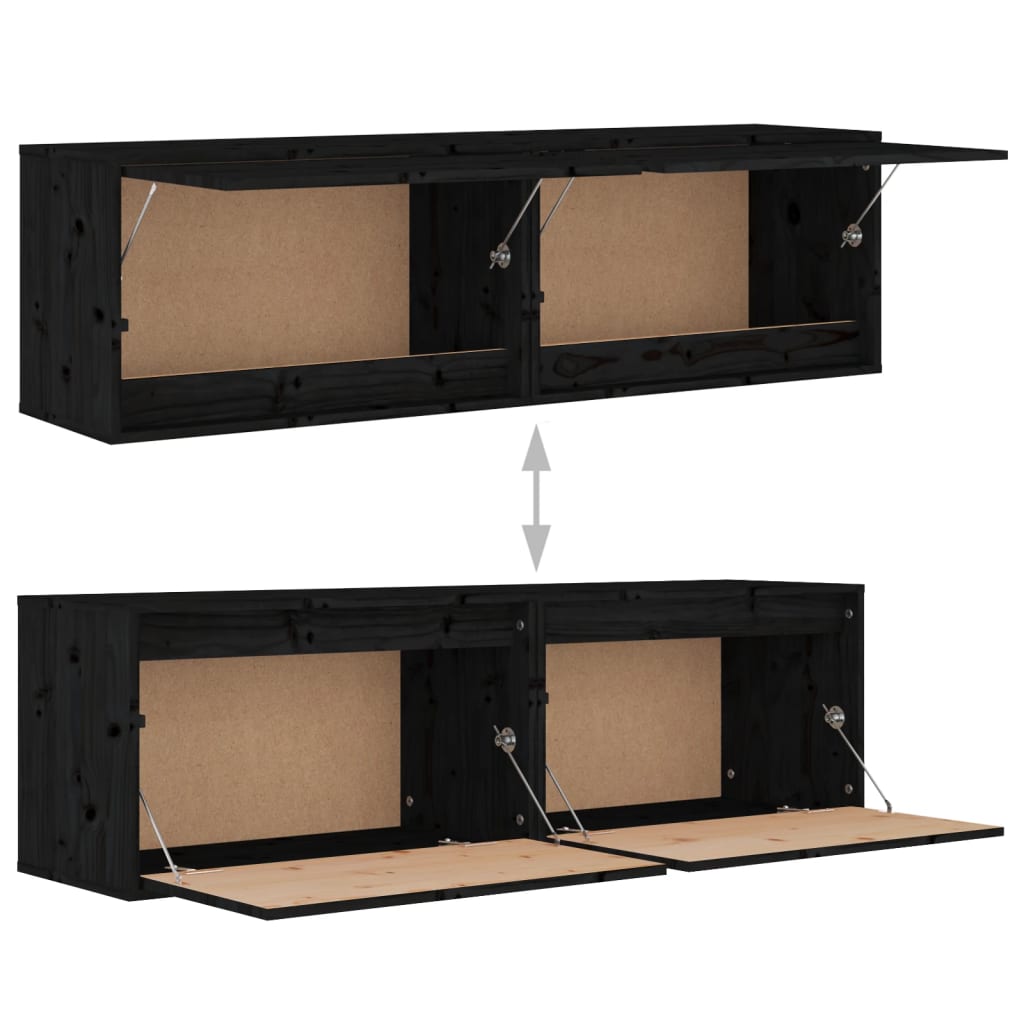 Wall Cabinets 2 pcs Black 60x30x35 cm Solid Wood Pine