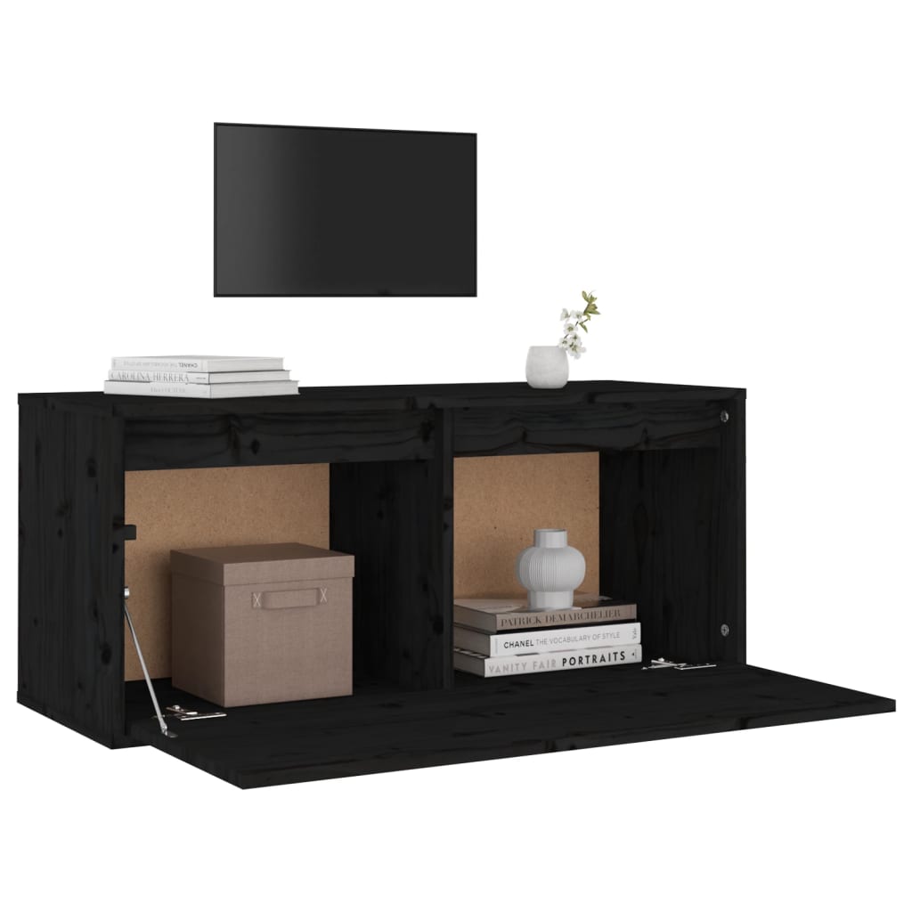 Wall Cabinet Black 80x30x35 cm Solid Wood Pine