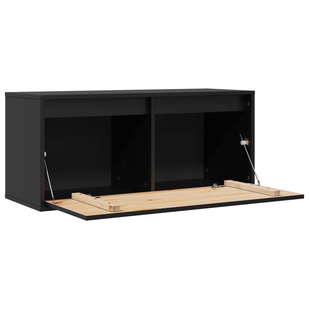 Wall Cabinet Black 80x30x35 cm Solid Wood Pine