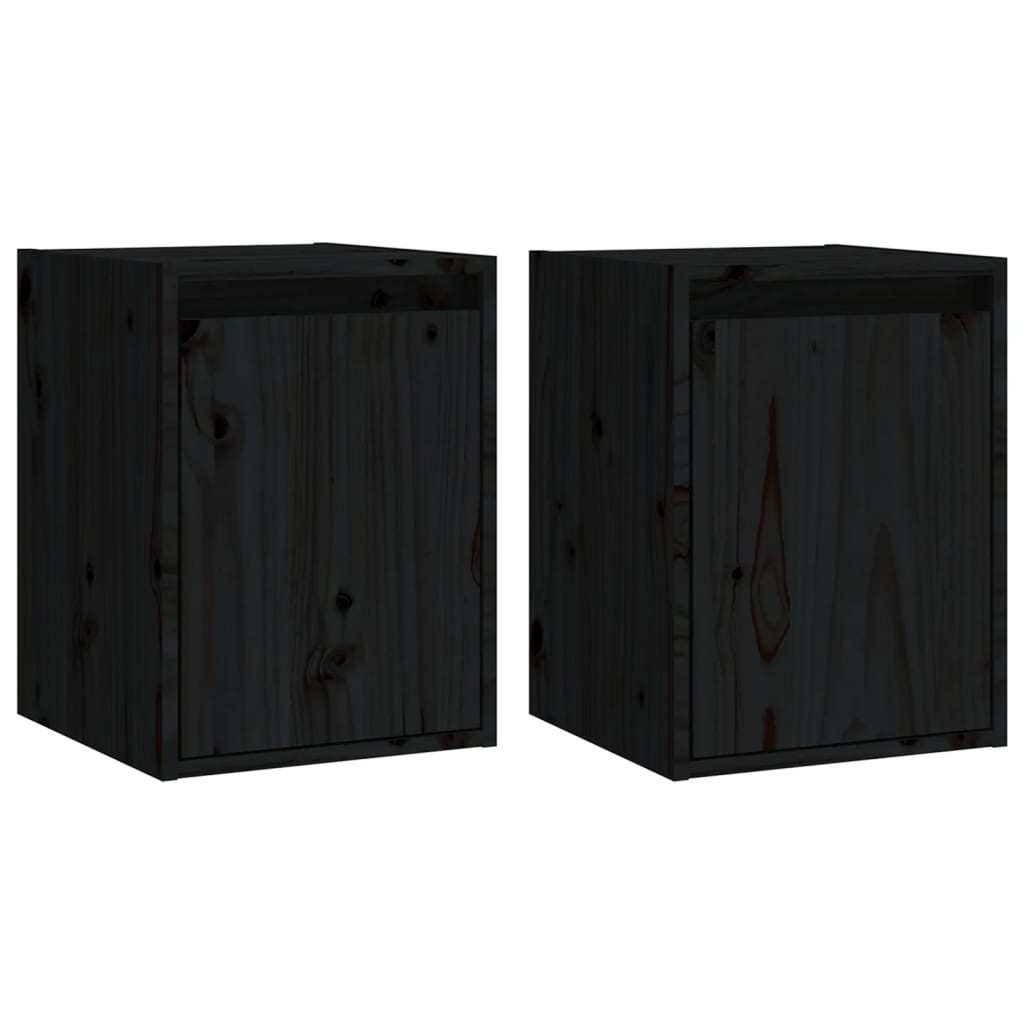 Wall Cabinets 2pcs Black 30x30x40 cm Solid Wood Pine