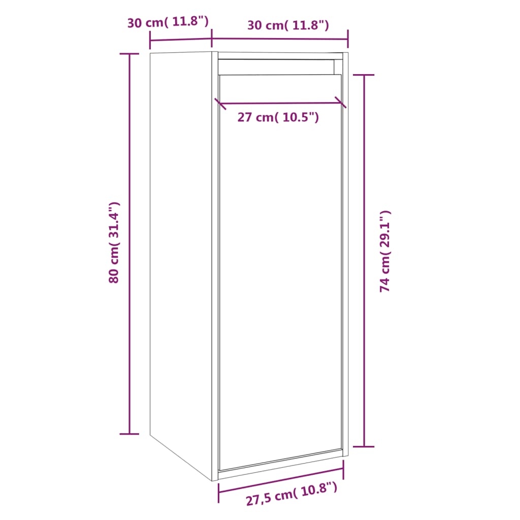 Wall Cabinet White 30x30x80 cm Solid Wood Pine