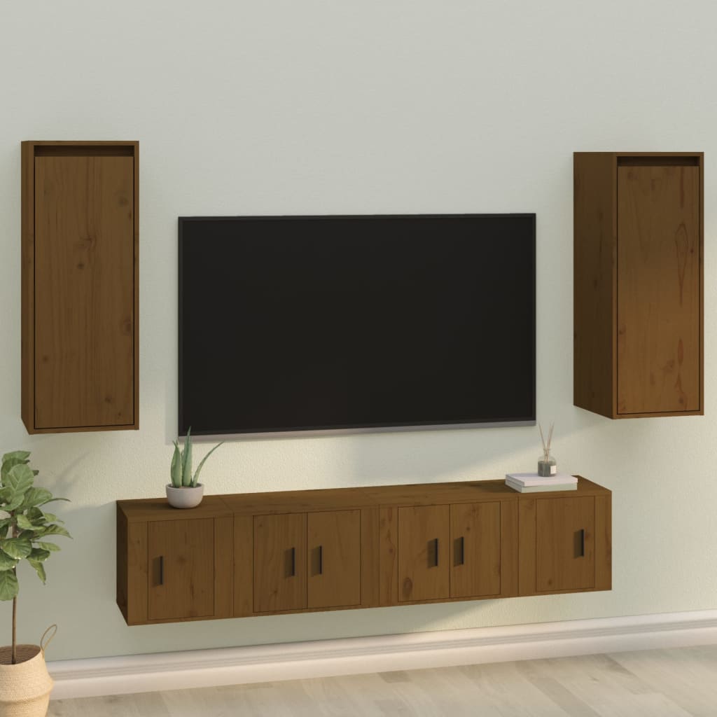 Wall Cabinets 2 pcs Honey Brown 30x30x80 cm Solid Wood Pine