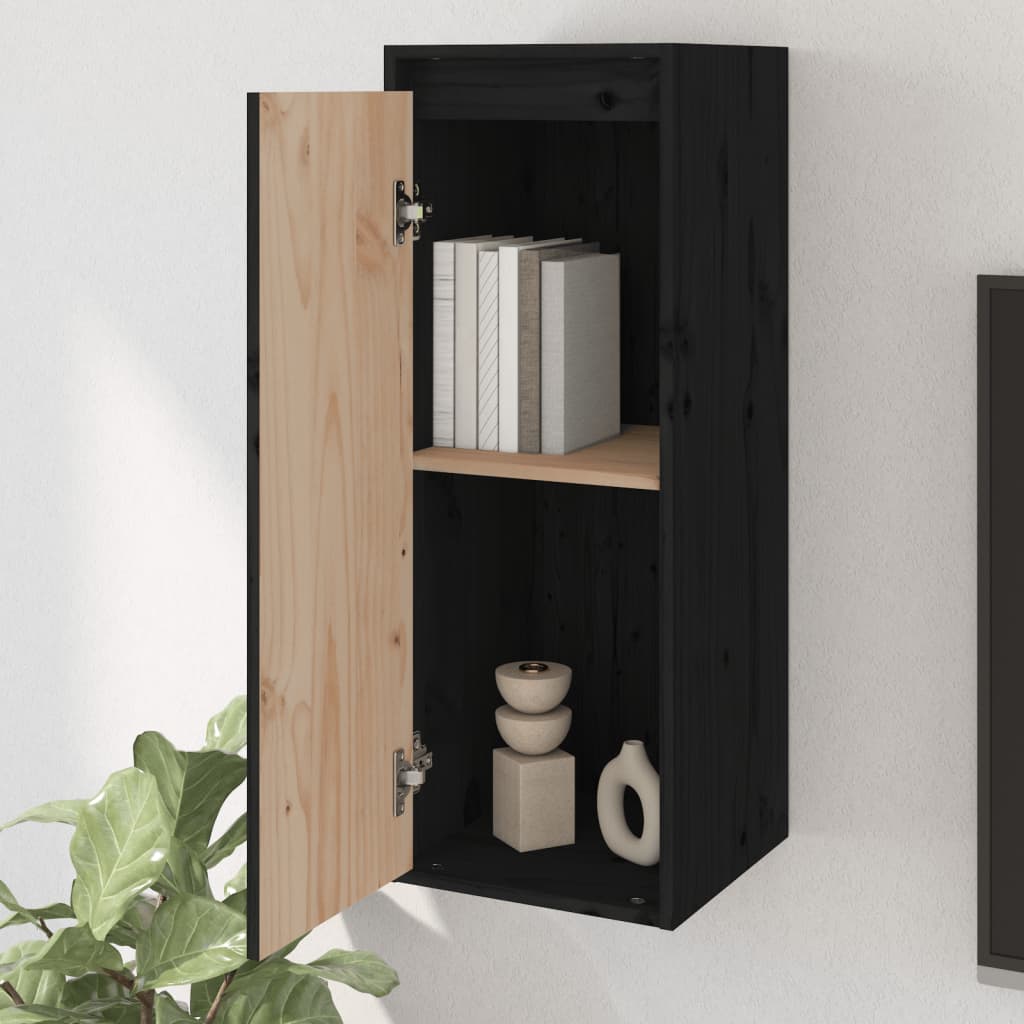 Wall Cabinets 2 pcs Black 30x30x80 cm Solid Wood Pine