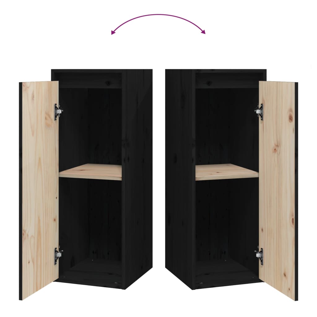 Wall Cabinets 2 pcs Black 30x30x80 cm Solid Wood Pine