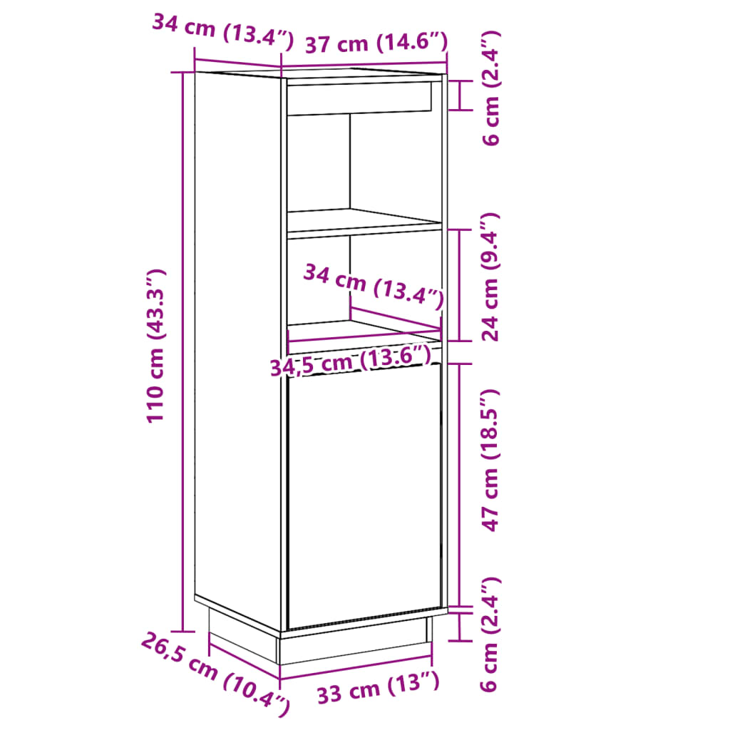 Highboard 37x34x110 cm Solid Wood Pine