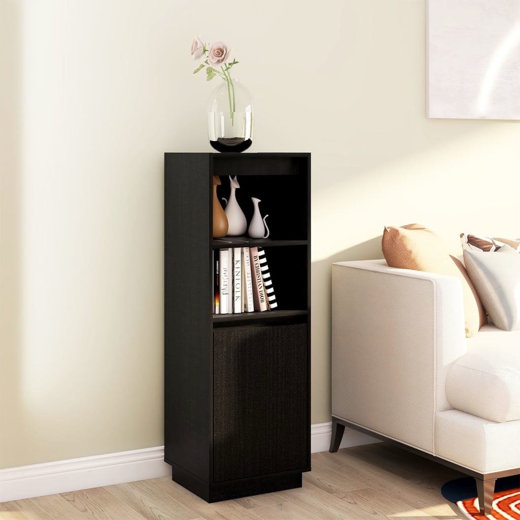 Highboard Black 37x34x110 cm Solid Wood Pine