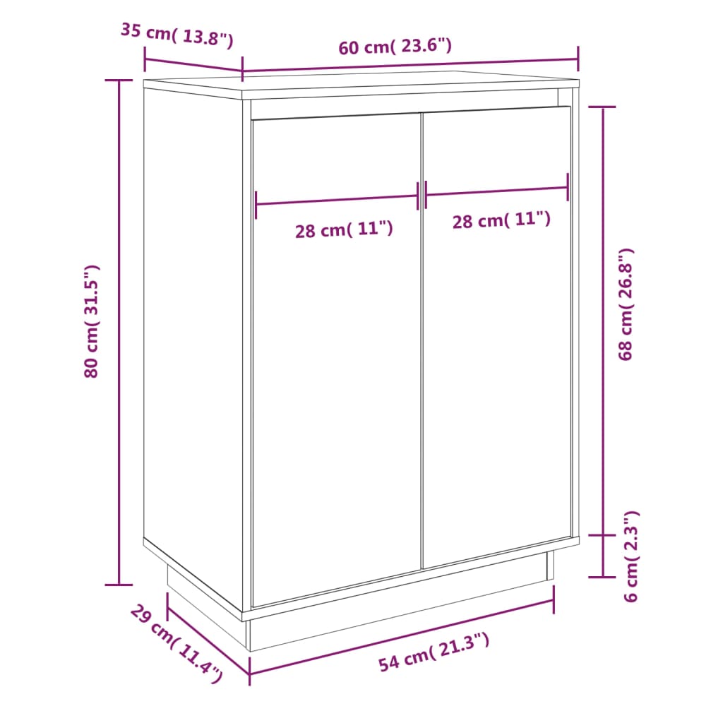 Shoe Cabinet 60x35x80 cm Solid Wood Pine