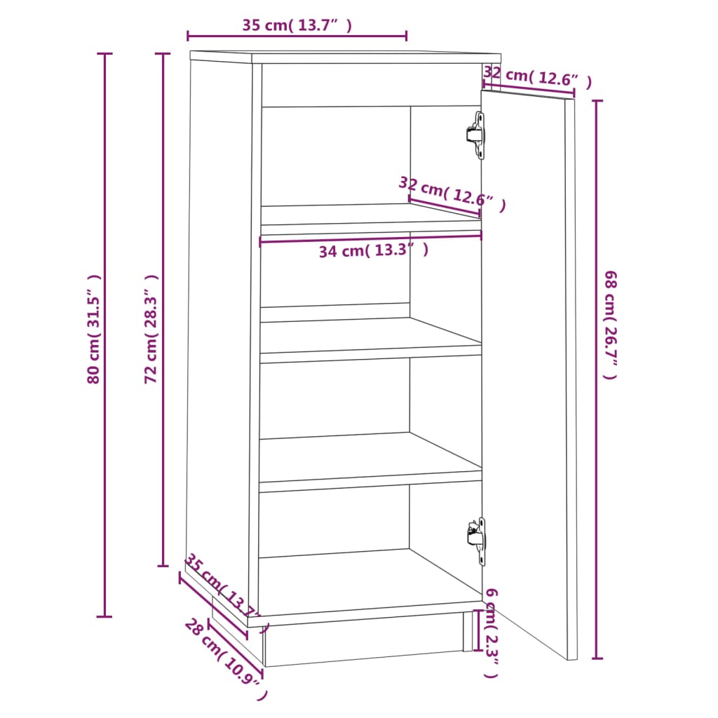 Shoe Cabinet 35x35x80 cm Solid Wood Pine