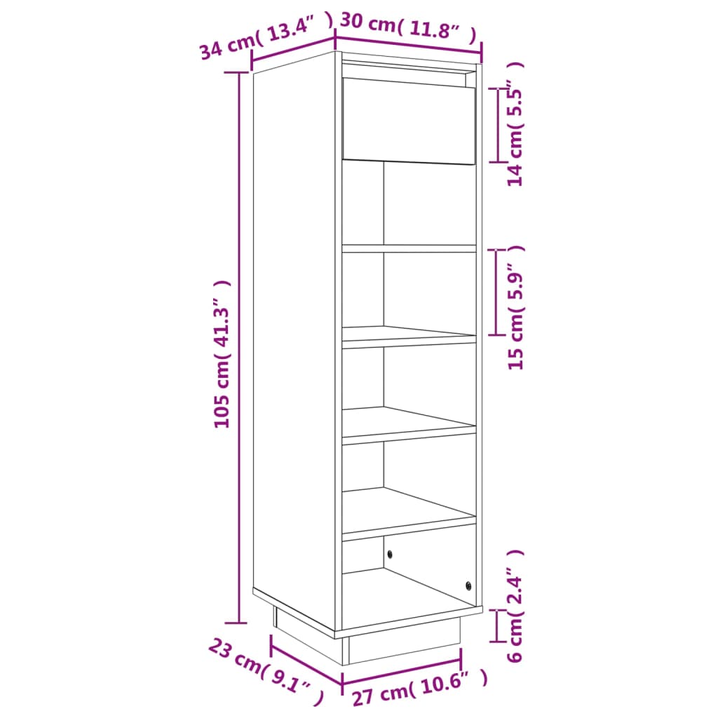 Shoe Cabinet 30x34x105 cm Solid Wood Pine