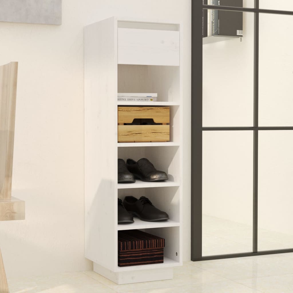 Shoe Cabinet White 30x34x105 cm Solid Wood Pine