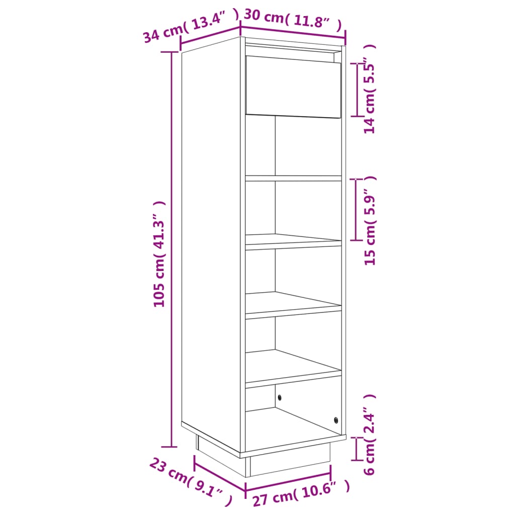 Shoe Cabinet Honey Brown 30x34x105 cm Solid Wood Pine