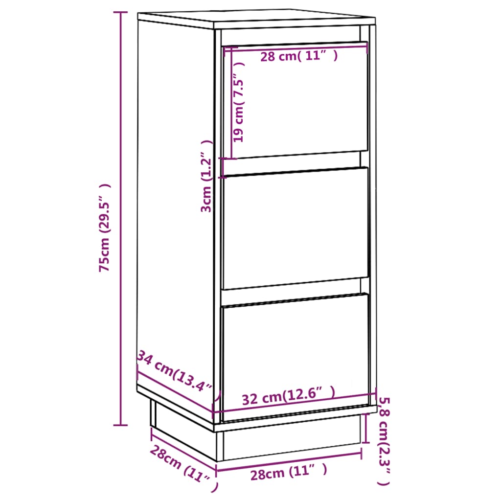 Sideboards 2 pcs 32x34x75 cm Solid Wood Pine