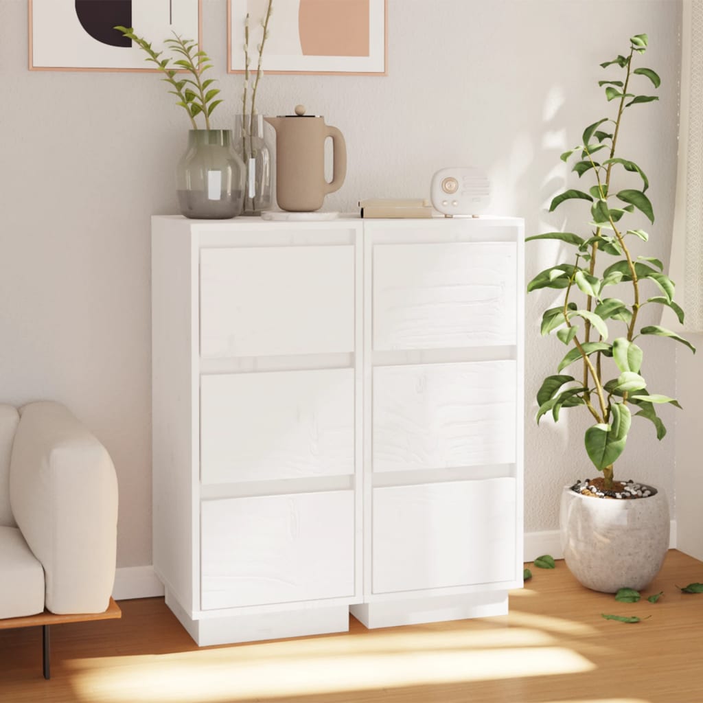 Sideboards 2 pcs White 32x34x75 cm Solid Wood Pine