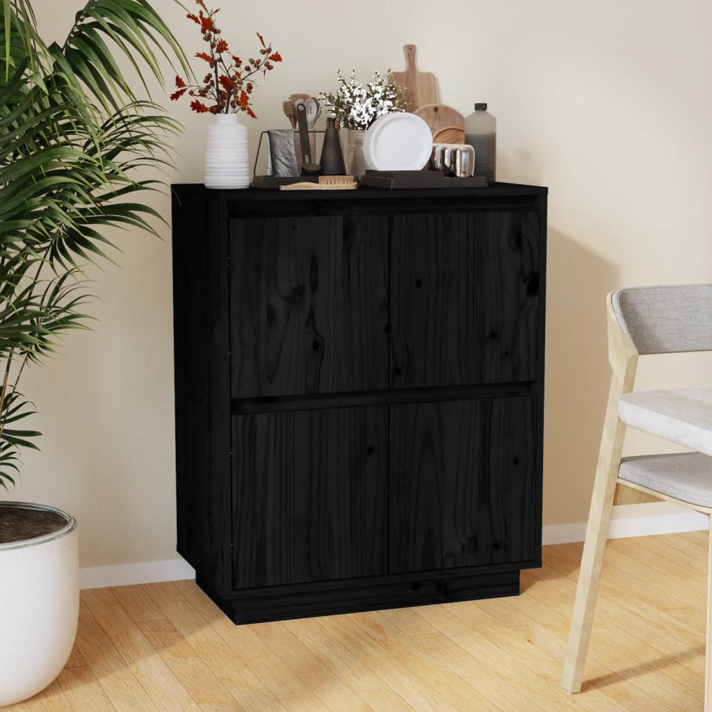 Sideboard Black 60x34x75 cm Solid Wood Pine