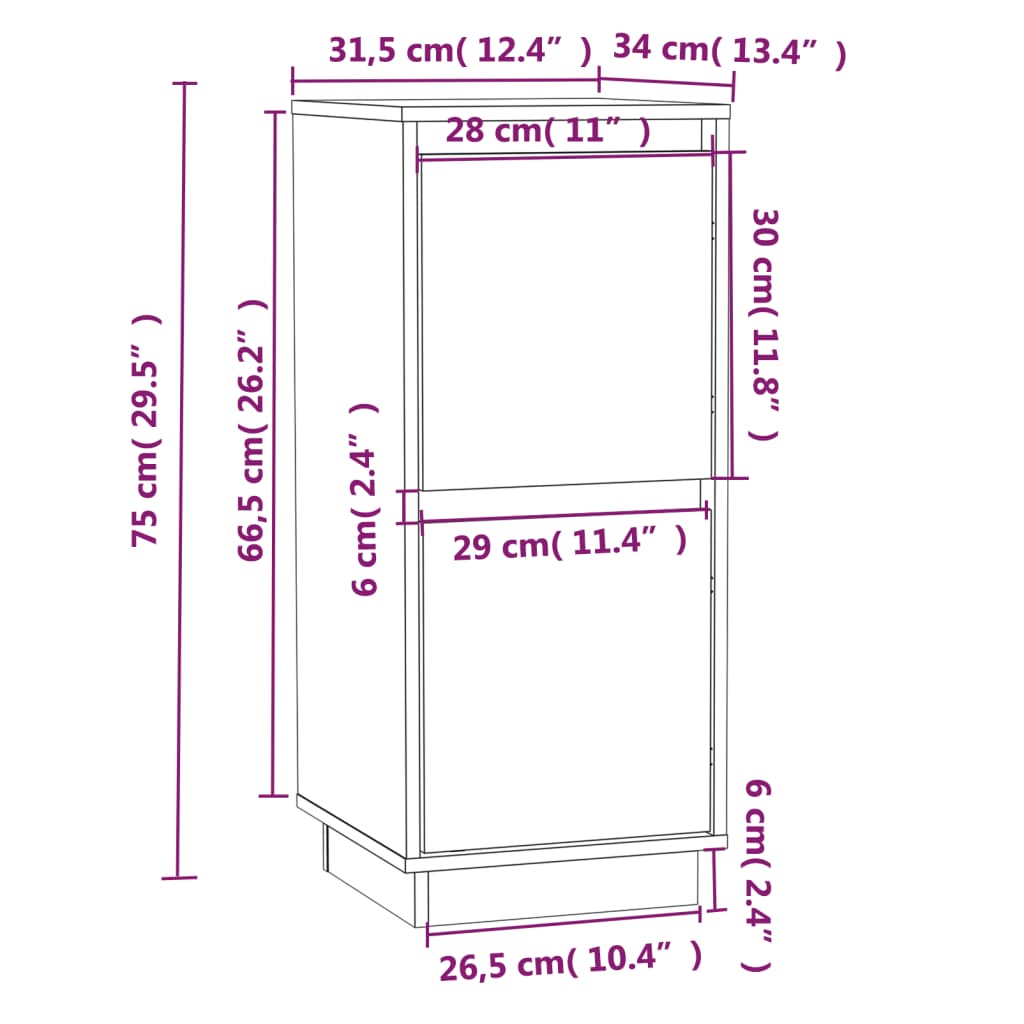 Sideboards 2 pcs 31.5x34x75 cm Solid Wood Pine