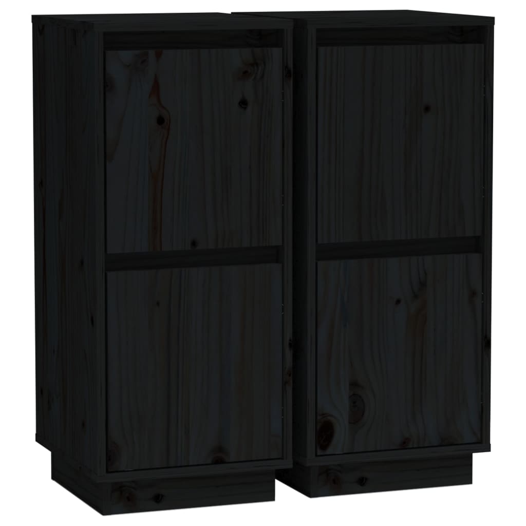 Sideboards 2 pcs Black 31.5x34x75 cm Solid Wood Pine