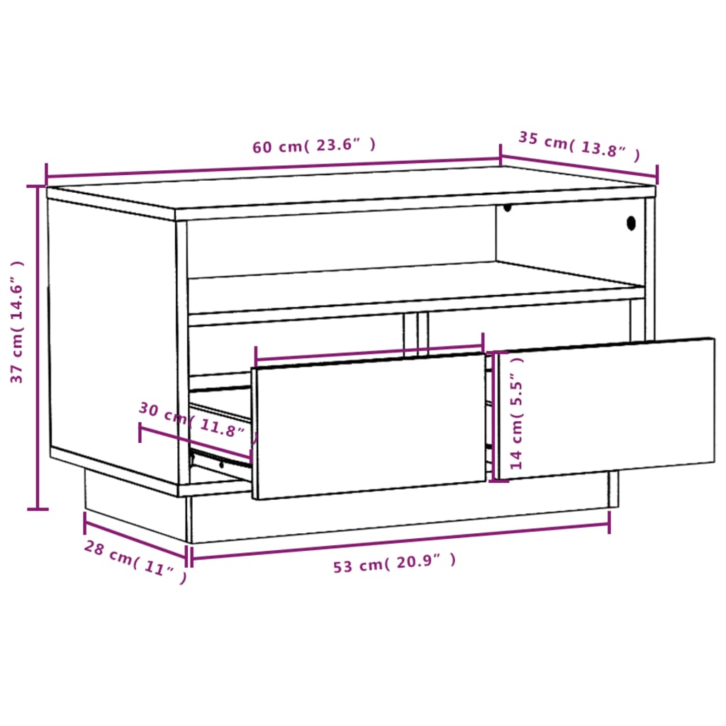 TV Cabinet 60x35x37 cm Solid Wood Pine