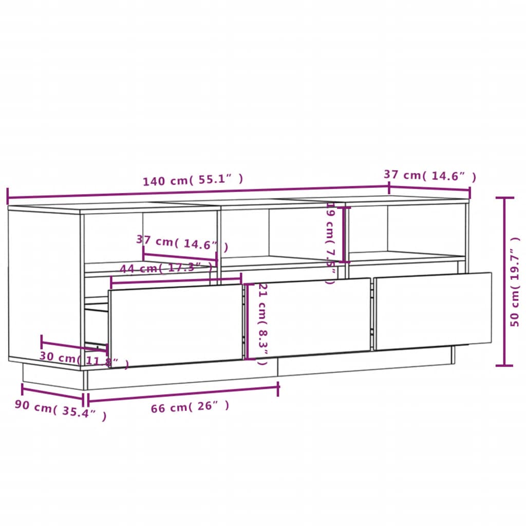 TV Cabinet 140x37x50 cm Solid Wood Pine