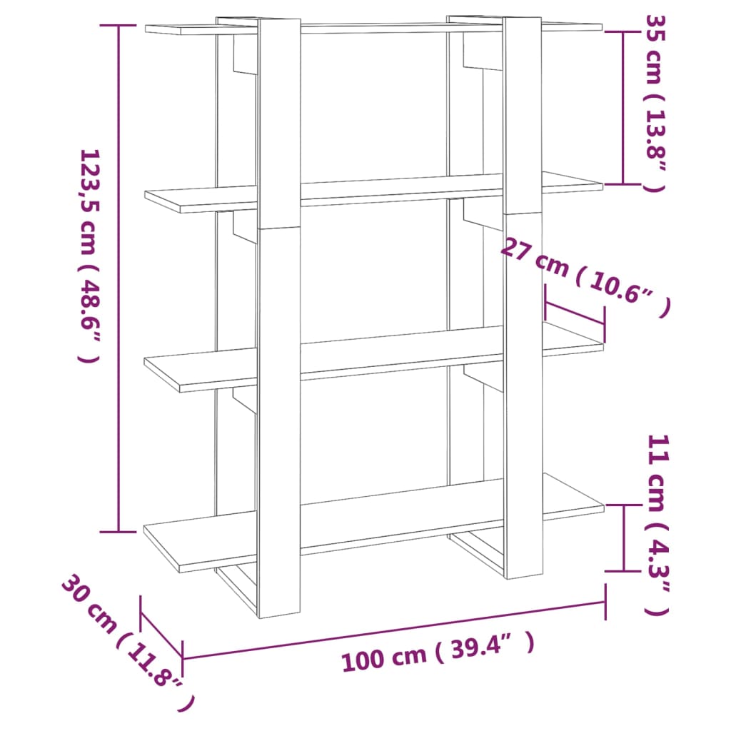 Book Cabinet/Room Divider White 100x30x123.5 cm