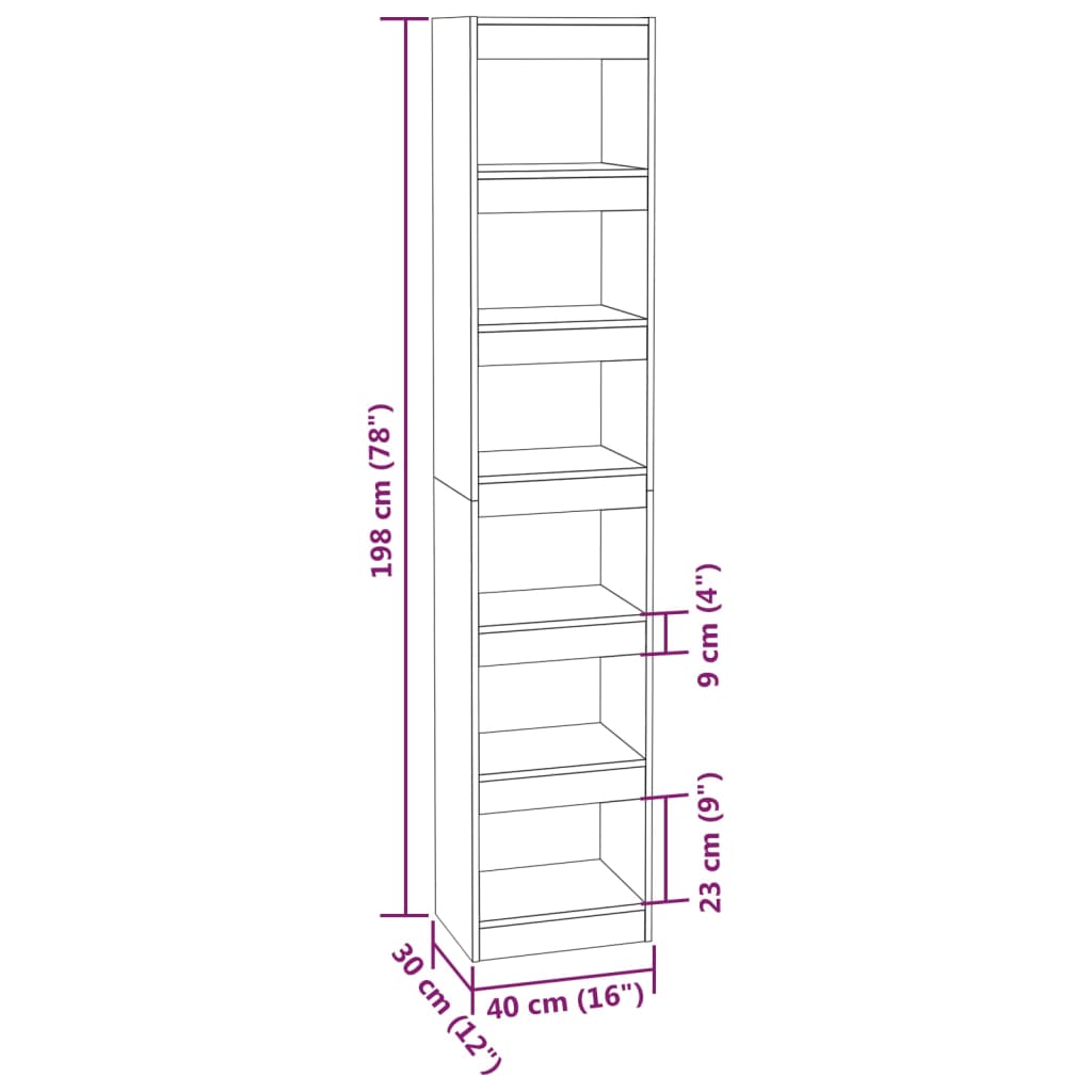 Book Cabinet/Room Divider High Gloss White 40x30x198 cm