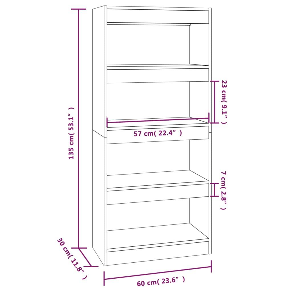 Book Cabinet/Room Divider White 60x30x135 cm Engineered Wood