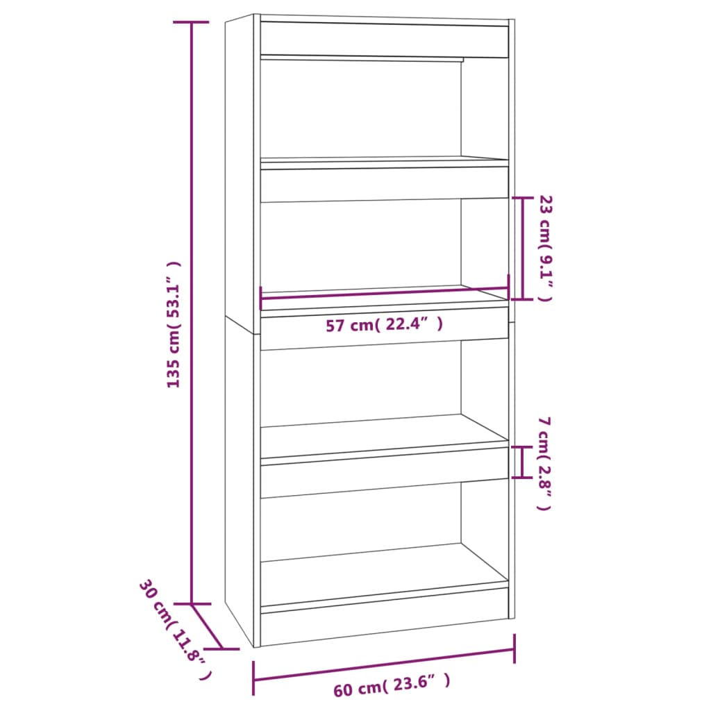 Book Cabinet/Room Divider Black 60x30x135 cm Engineered Wood