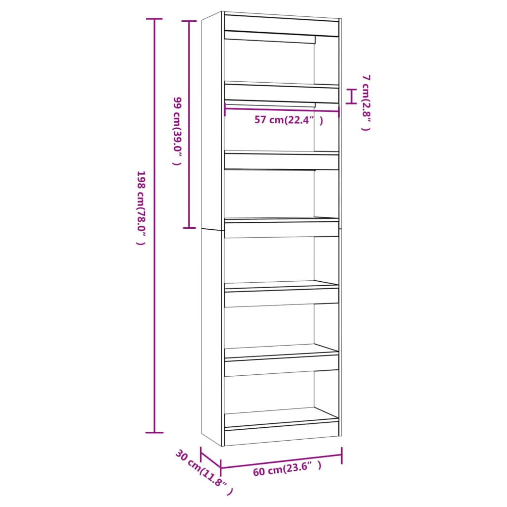 Book Cabinet/Room Divider White 60x30x198 cm