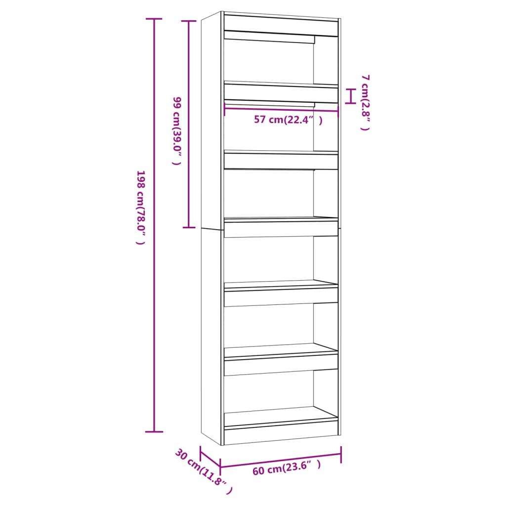 Book Cabinet/Room Divider High Gloss White 60x30x198 cm
