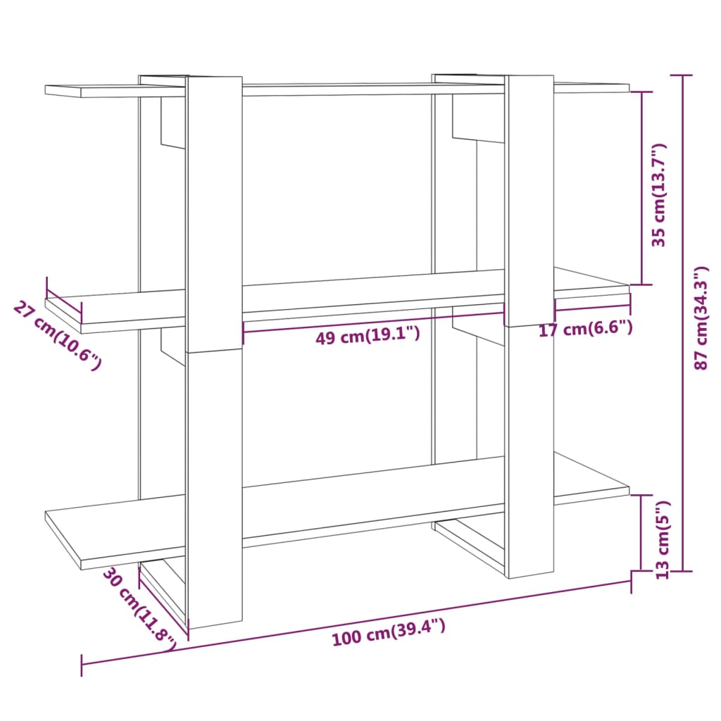 Book Cabinet/Room Divider Smoked Oak 100x30x87 cm