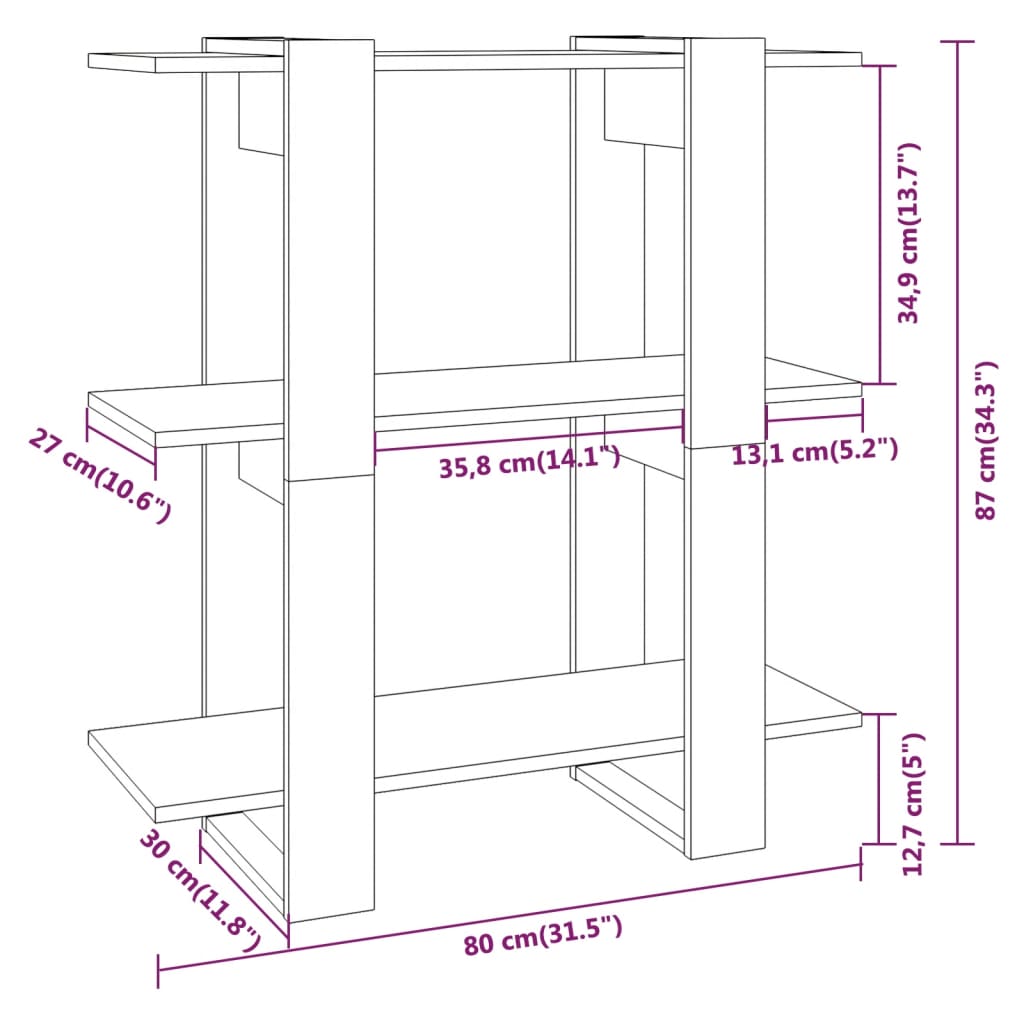 Book Cabinet/Room Divider Brown Oak 80x30x87 cm