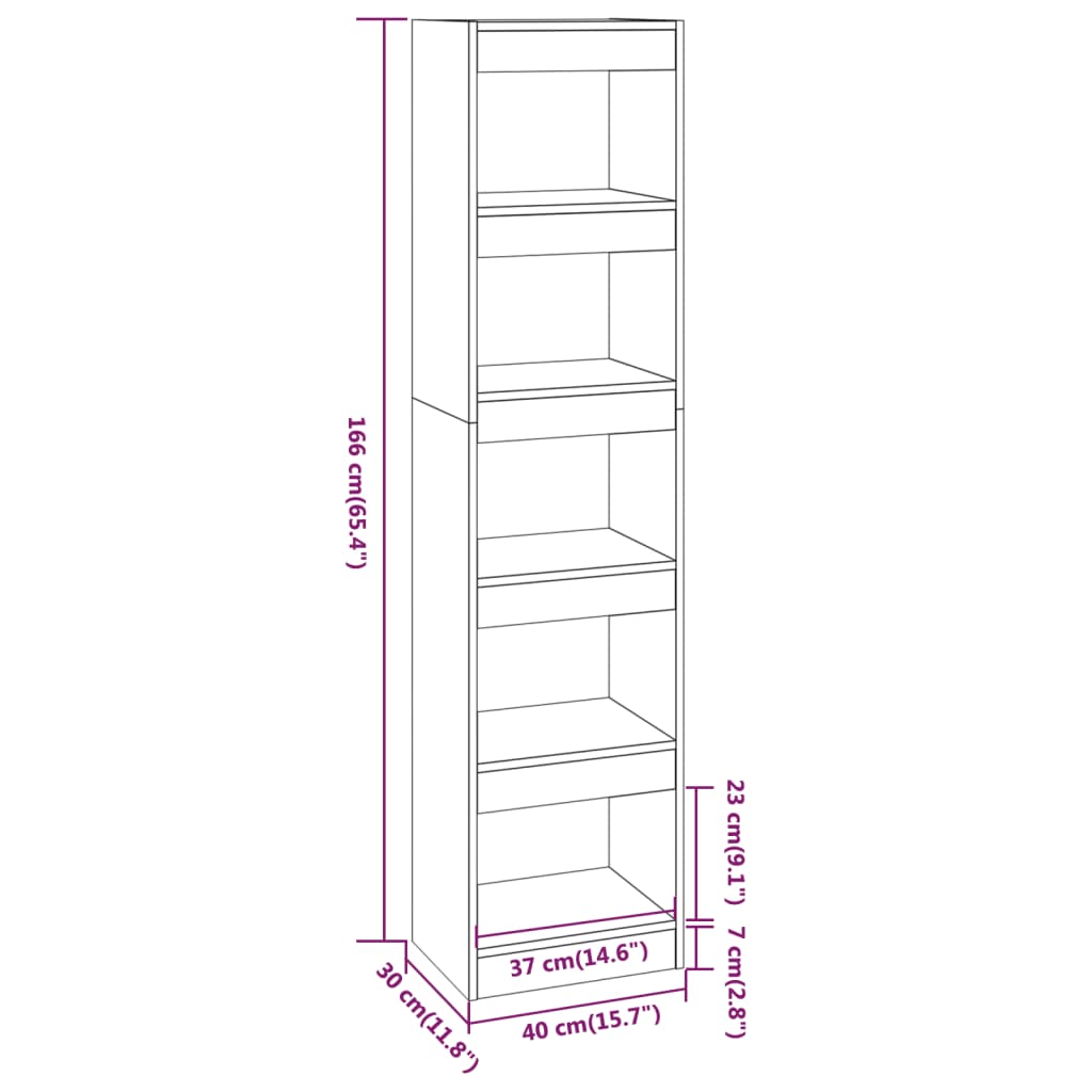 Book Cabinet/Room Divider Grey Sonoma 40x30x166 cm