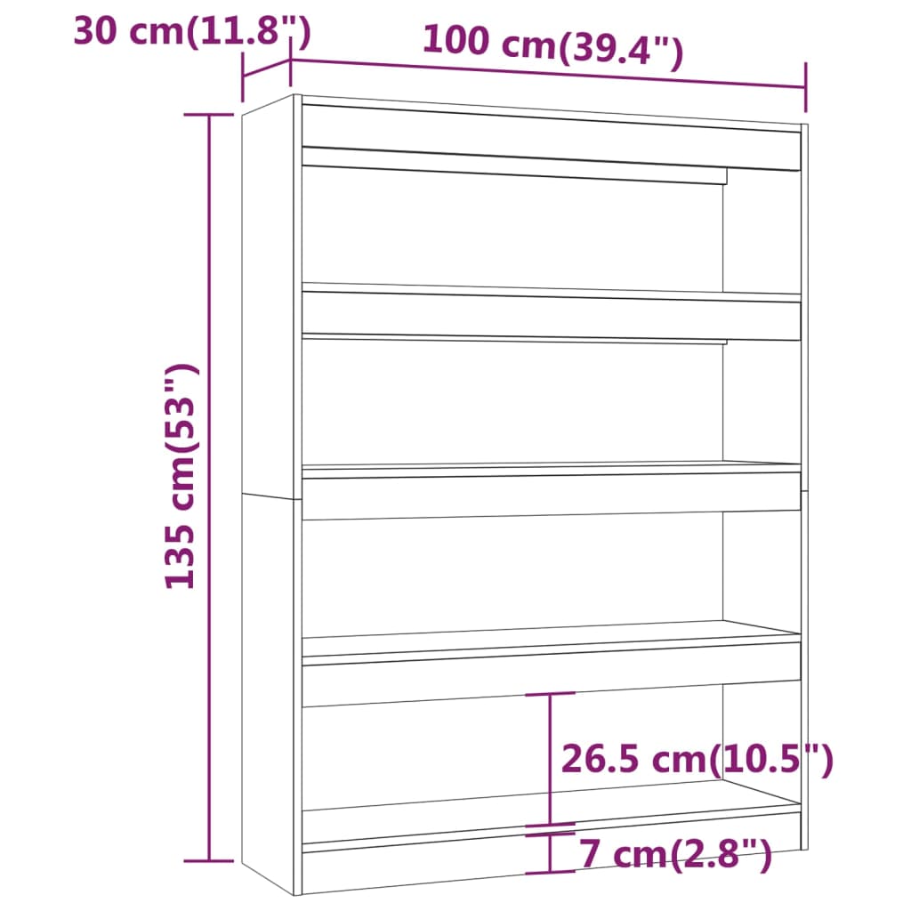 Book Cabinet/Room Divider Grey Sonoma 100x30x135 cm