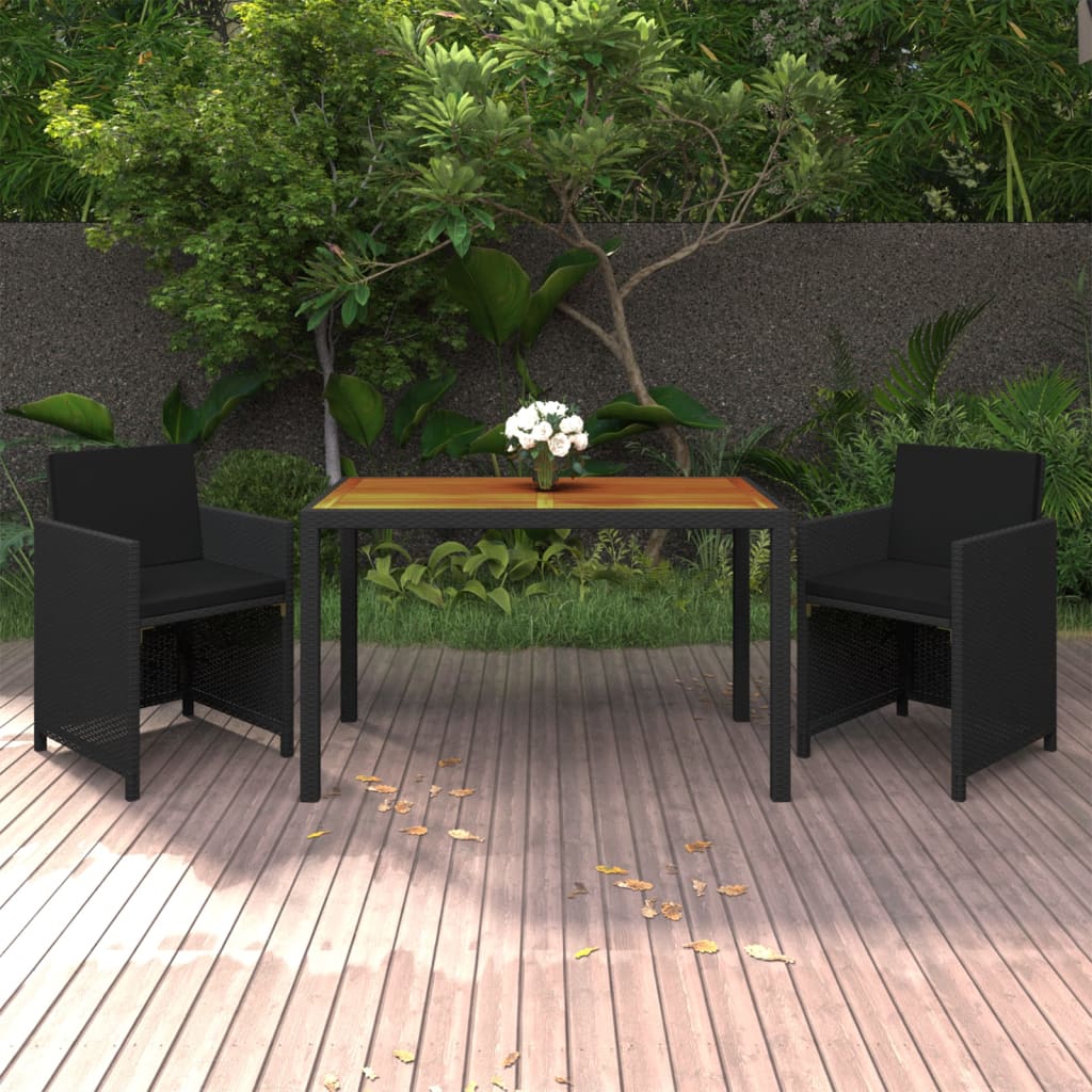 3 Piece Garden Dining Set with Cushions Poly Rattan Black