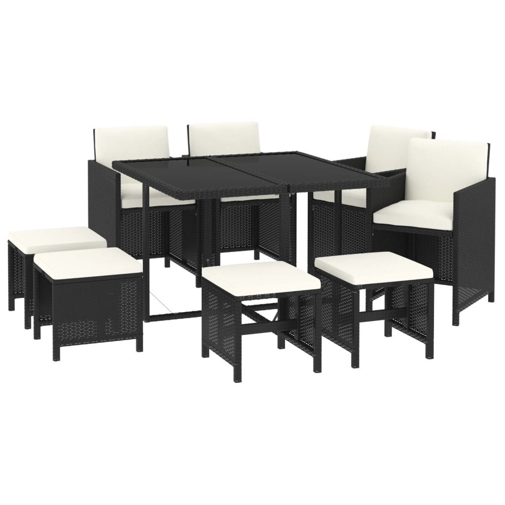 9 Piece Garden Dining Set with Cushions Poly Rattan Black