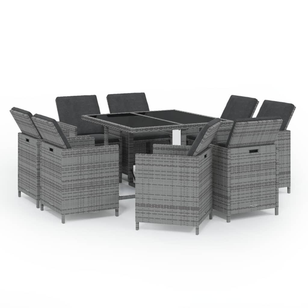 9 Piece Garden Dining Set with Cushions Poly Rattan Grey