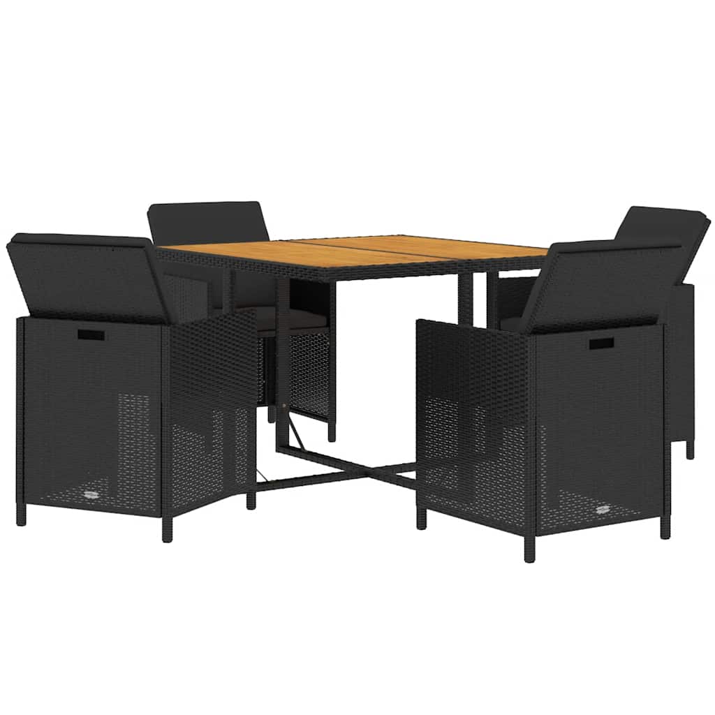 5 Piece Garden Dining Set with Cushions Poly Rattan Black