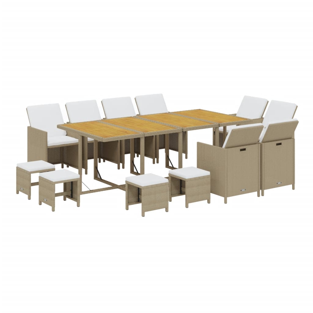 13 Piece Garden Dining Set with Cushions Poly Rattan Beige