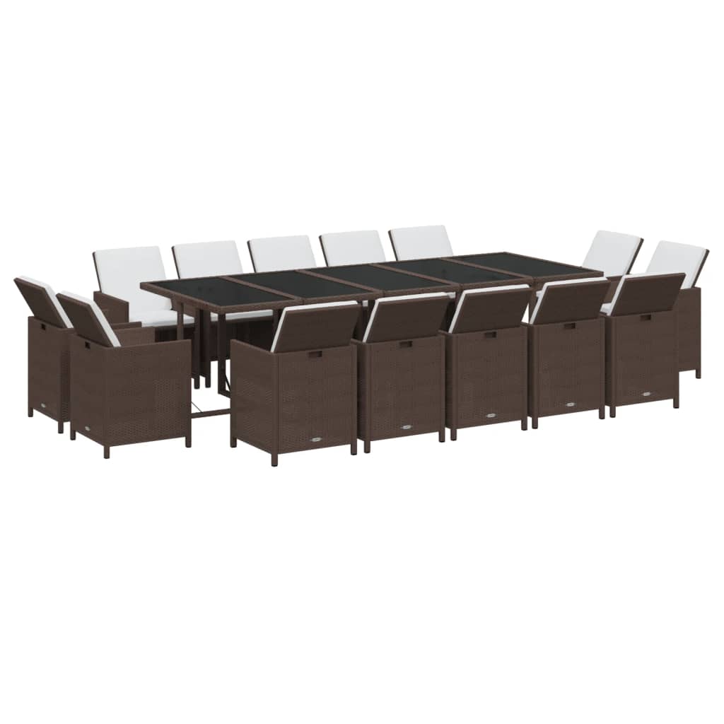 15 Piece Garden Dining Set with Cushions Poly Rattan Brown