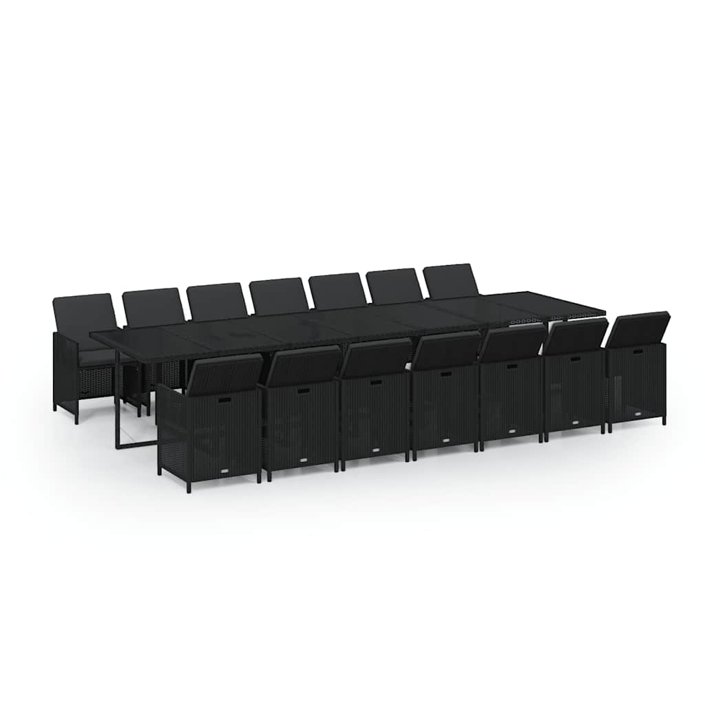 15 Piece Garden Dining Set with Cushions Poly Rattan Black