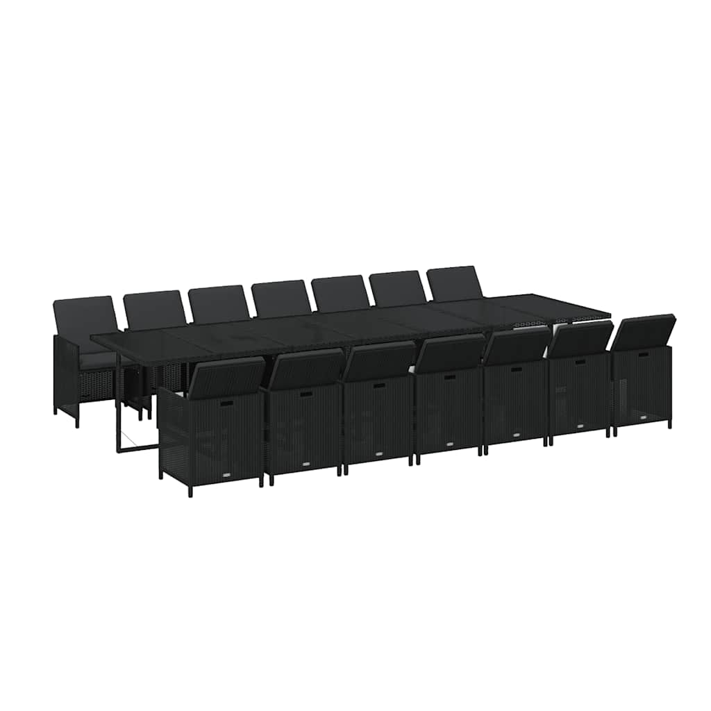 15 Piece Garden Dining Set with Cushions Poly Rattan Black
