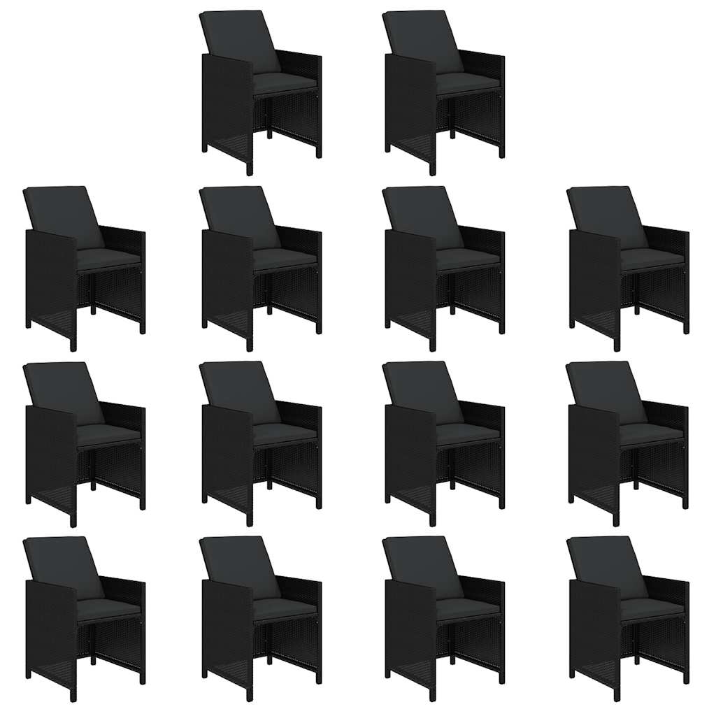15 Piece Garden Dining Set with Cushions Poly Rattan Black