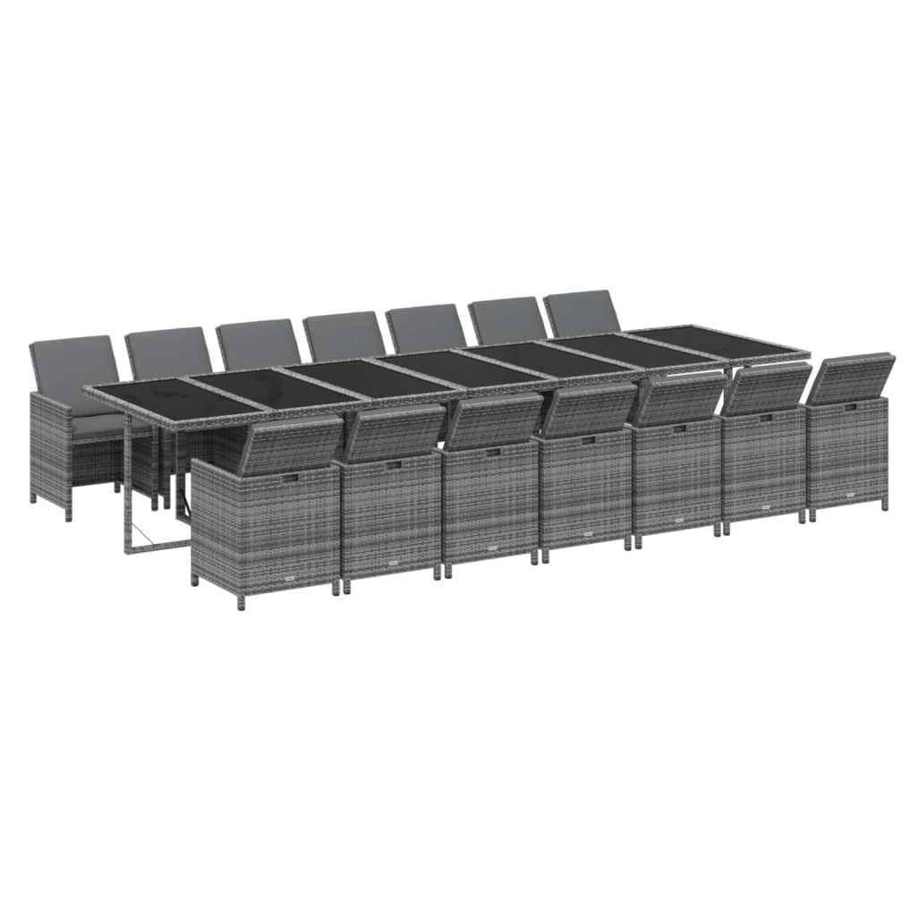 15 Piece Garden Dining Set with Cushions Poly Rattan Grey