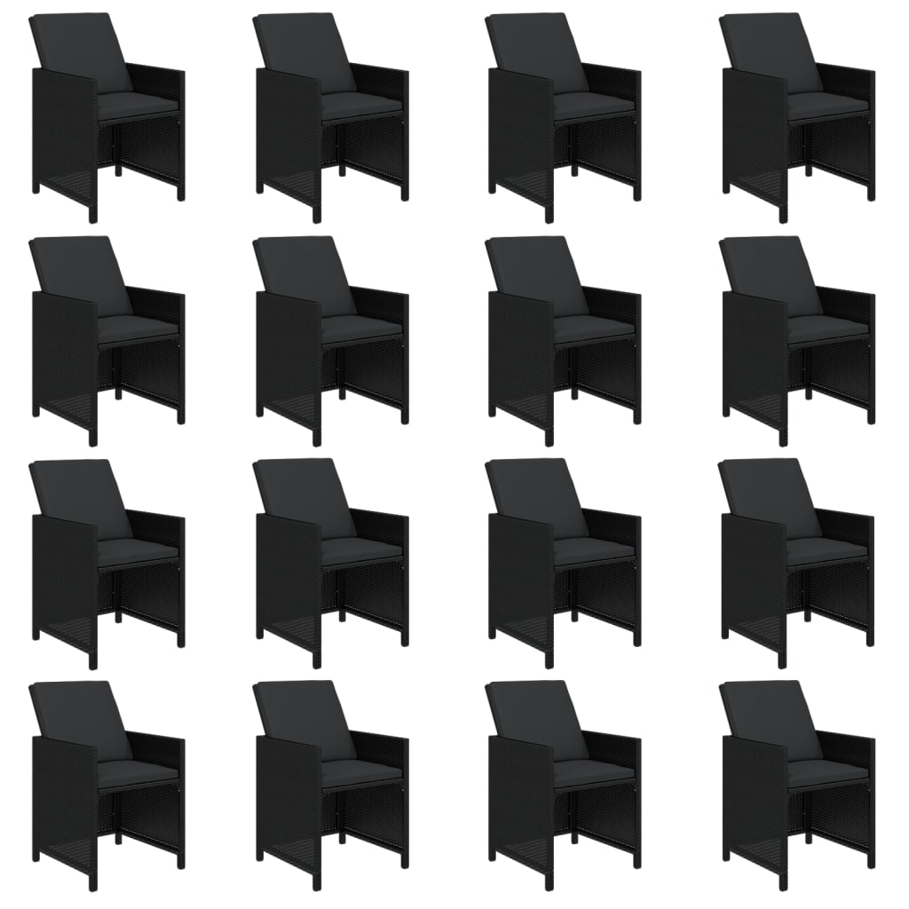 17 Piece Garden Dining Set with Cushions Black Poly Rattan